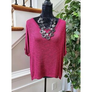 Boutique PPLA Women Red Polyester Scoop Neck 3/4 Sleeve Casual Sweater Size S